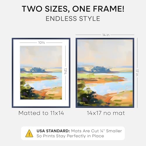 Homeforia 14x17 Blue Picture Frame, High-End Metal, 11x14 Mat, Glass