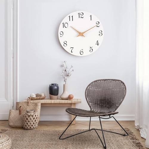 Mosewa Wall Clock Silent Non-Ticking Battery Operated Simple Wooden 14"