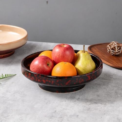 Ceramic Fruit Bowl for Kitchen Counter,Decorative Pedestal Bowl for Table Countertop,Japanese Stye Large Footed Serving Bowl,10.2 Inch (Red)