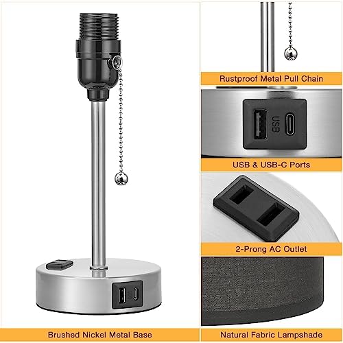 Small Bedside Table Lamp for Bedroom - Desk Lamp with USB Ports for Dorm