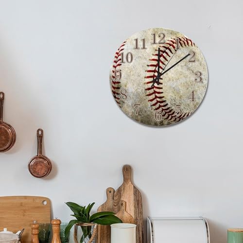 ArogGeld Baseball Sport Wall Clock Cute Baseball Large Wooden Wall Clocks