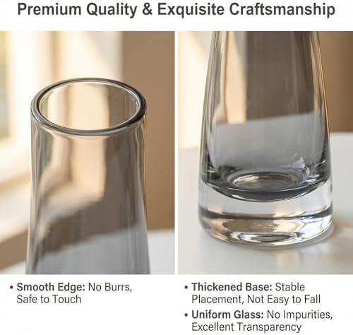 Erioctry Single Bud Vase, Hand-Made Blown Art, Clear Glass, Single Stem Vase, Home & Office Decor, Wedding Party Event