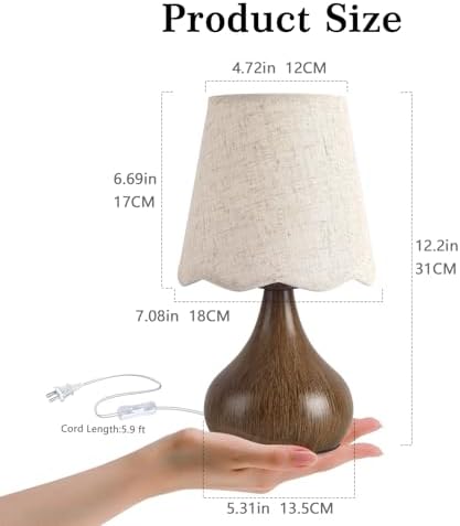 Ziqqeelam Wood Grain Small Table Lamp Touch Control, Farmhouse Bedroom Lamps for Bedside Nightstand, Vintage Small Table Lamps for Small Spaces for Kitchen Counter, Home Office, Kids Dorm, Bookshelf