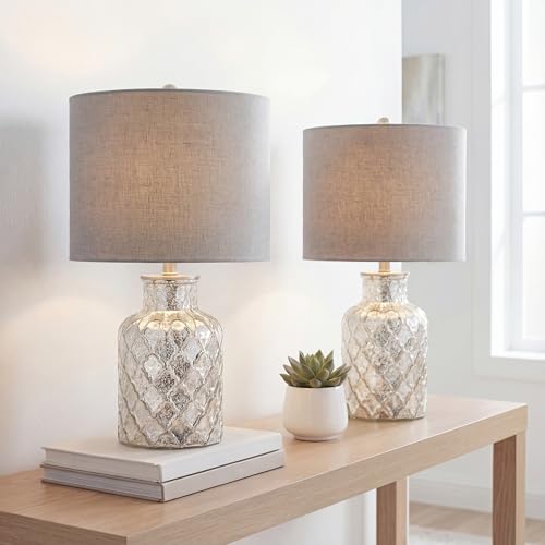JONATHAN Y Alvord 24.5" Glass Table Lamp, Mercury Silver, Set of 2