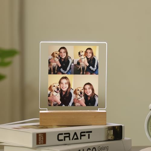 WSYEAR Custom Pet Lamp, Personalized Pet Acrylic Wooden Base Lamp, Custom Dog Gift with Photo, Dog Portrait Gifts- Memorial Gifts for Cute Lover, Forever & Always for Your Loved Ones
