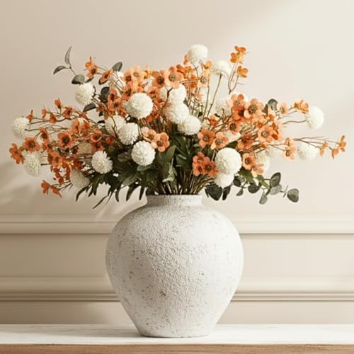 22 Long Stems Faux Silk Flowers, White & Orange Floral Arrangement