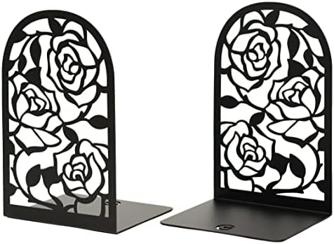 CNK Premium BookEnds - Heavy Duty Metal Book Stoppers for Home Office, Decorative Book Shelf Holders (Rose Black)