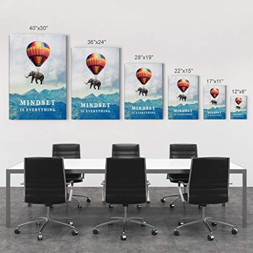 Smile Art Design Mindset is Everything Quote Elephant with Balloon Motivational Wall Art Canvas Print Inspirational Wall Art Entrepreneur Quote Office Living Room Decor Gift Ready to Hang 22x15