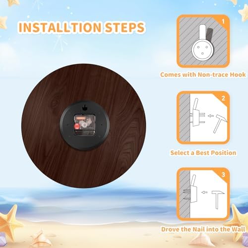 VIKMARI 8in Beach Coastal Wall Clock, Small Wooden Ocean Kitchen Decor