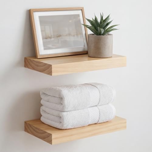 Homeforia 12 Inch Floating Shelves, High-End Solid Pine Wood, Set of 2