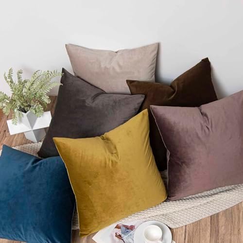 JUSPURBET 26x26 Euro Velvet Throw Pillow Covers Set of 2,Brown