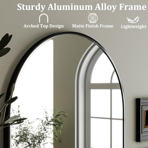 Bathroom Mirrors for Over Sink, 26"x38" Arched Mirror for Wall, Metal Black Framed Mirrors Modern Vanity Mirror for Bathroom Living Room, Bedroom and Entryway, Black