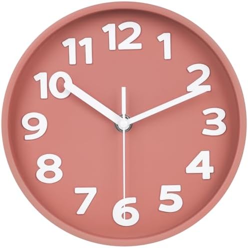 8-Inch Pink Modern Wall Clock – Silent Non-Ticking, 3D Large Numbers, Accurate Timekeeping | Decorative Wall & Desk Clock with Stand for Living Room, Bedroom, Kitchen, or Office