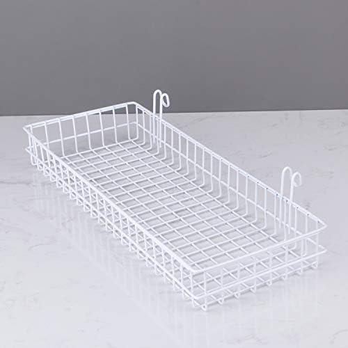 Kaforise Hanging Basket for Wire Wall Grid Panel, Multi-function Wall Storage and Display Basket, Large Size, White