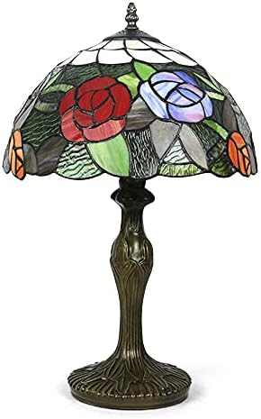 Table Lamp Rose Decorative Glass Reading Lamp, Bronze Base Tiffany Lamp Floor Lamp Color, Antique Arts and Crafts Gifts, Pull Switch Led Table Lamp, Living RoomOfficeBedroomStudy E27