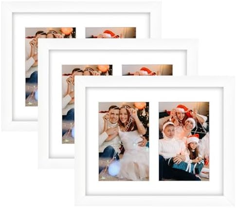 Golden State Art Collage Frame 8x10 Matted 2 4x6 Photos Wood White, 3 Pack