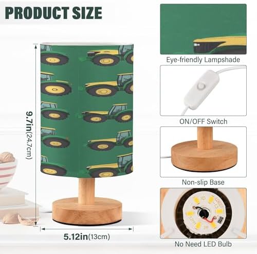 Tractor Green Transport Table Lamp with USB Port Night Light Bedroom Lamps for Nightstand Living Room Dorm Home Office Desk