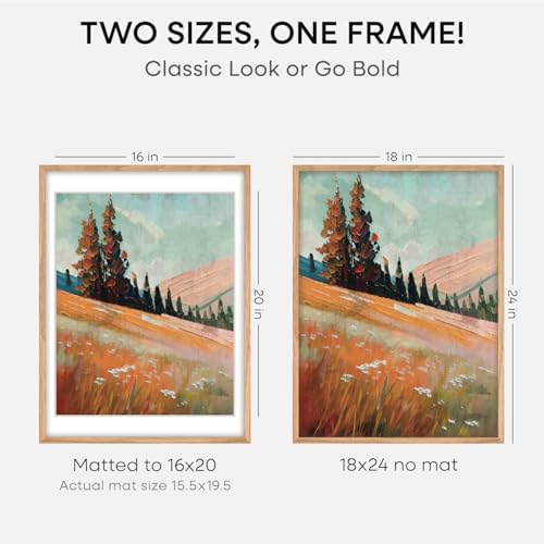 Homeforia 18x24 Natural Oak Poster Frame, High-End Wood, 16x20 Mat, Glass