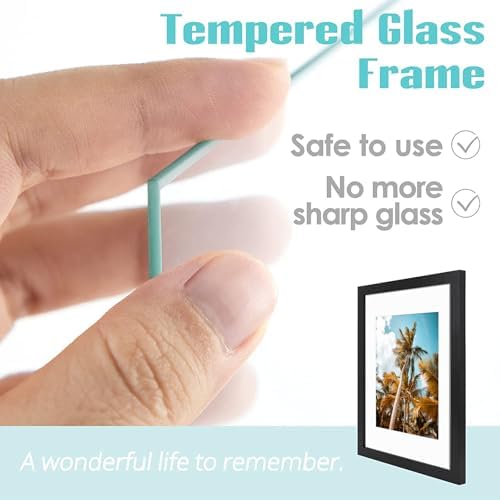 Frametory 11x14 Black Picture Frame with Real Glass Mat for 8x10