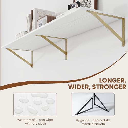 Heimlove 48W x 12D Deep Floating Shelves Set of 2 White & Gold