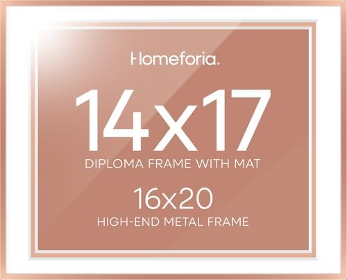 Homeforia 16x20 Rose Diploma Frame, High-End Metal, 14x17 Mat, Glass