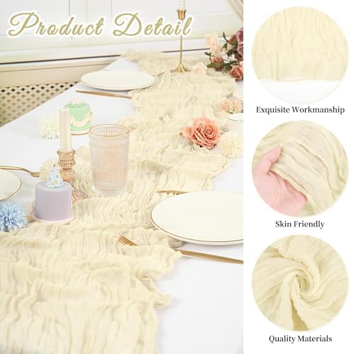 10 Pack Cheesecloth Table Runner 17 x 108 Inch, Ivory