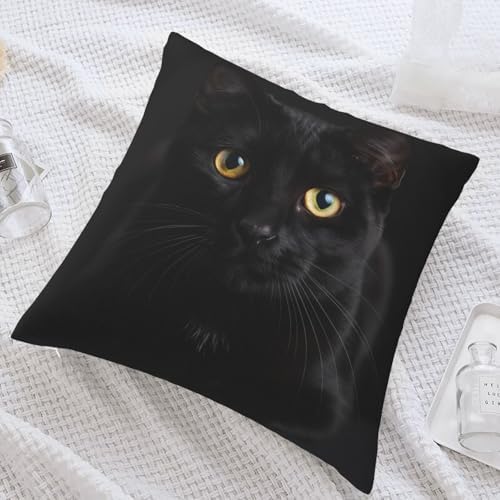 Mysterious Black Cat Portrait Decorative Throw Pillow Cover