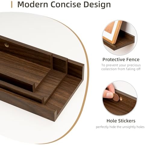 Acovy Floating Shelves Set of 6, 24 Inch Wall Mounted Picture Ledge Shelf with Lip, Walnut Display Shelves for Living Room, Bedroom, Nursery, Bathroom & Kitchen