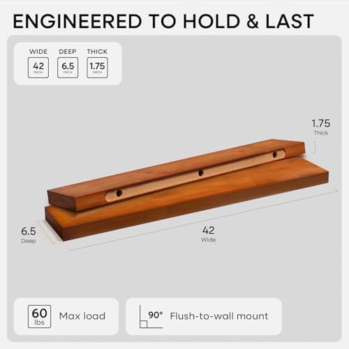 Homeforia 42 Inch Floating Shelves, High-End Solid Pine Wood, Set of 3