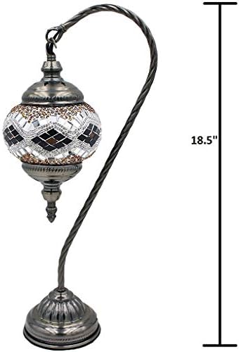 SILVERFEVER Handcrafted Mosaic Turkish Lamp Moroccan Glass Table Desk Bedside Light Bronze Base with E12 Bulb (Wave White Lattern)