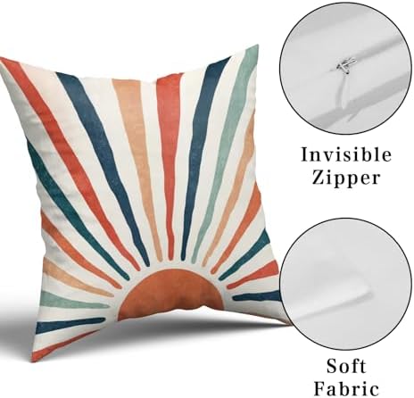 Giwawa Summer Pillow Covers 18x18in Set of 2 Colorful Boho Sun Sunset Sunrise Decorative Cotton Pillow Cases Sunshine Rainbow Stripes Throw Cushion Covers for Sofa Couch Bedding Patio