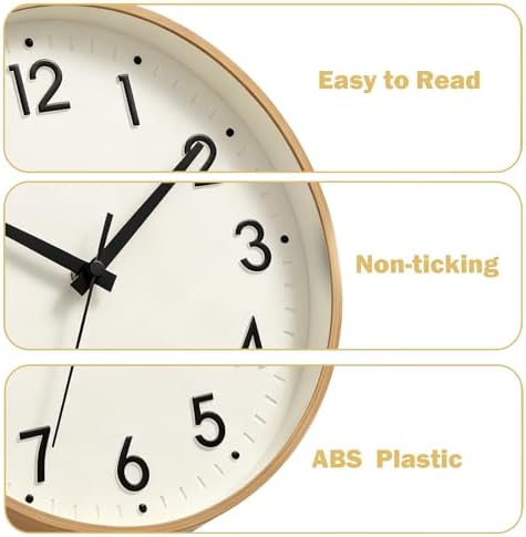 Mosewa Small 8 Inch Wall Clock Battery Operated Silent Non Ticking Analog | Beige modern clock; oversized 3D easy-read dial for kitchen, bedroom & office; 1 AA battery (not included)