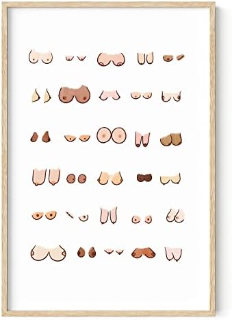HAUS AND HUES Funny Bathroom Wall Art Decor Bathroom Prints Funny Restroom Art Posters Fun Boobs Poster Artwork For Walls (Beige Frame 24"x36")