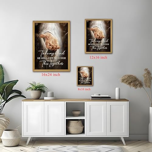 Framed Jesus Wall Art Christian Canvas Wall Decor Painting The Hand of God Posters Prints Pictures Inspirational Art Decorative Oil Paintings for Church Prayer Room Living Room Home 8x10 Inch