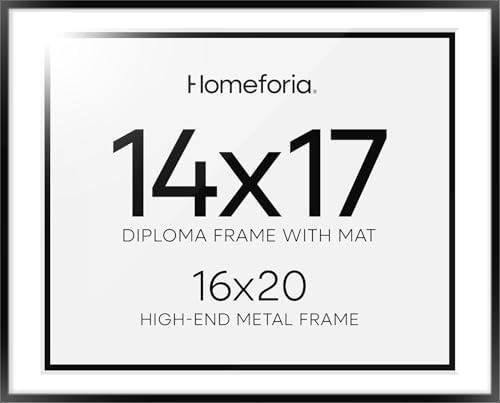 Homeforia 16x20 Black Diploma Frame, High-End Metal, 14x17 Mat, Glass