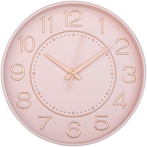 HZDHCLH 10 inch Small Wall Clocks Battery Operated,Silent No Ticking Clock for Wall,Modern Quartz Wall Clock for Living Room Bedroom Kitchen Office School Classroom Decor (Pink& Rosegold)