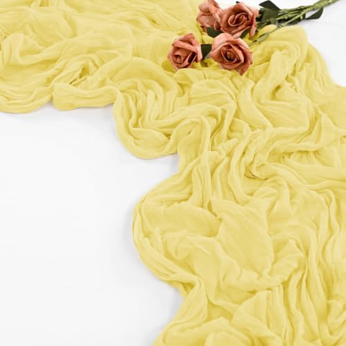 10 Pack Yellow Table Runner 10Ft Cheesecloth Table Runner Boho Gauze Cheese Cloth Table Runners Romantic Long Sheer Fabric Table Runners for Wedding Party