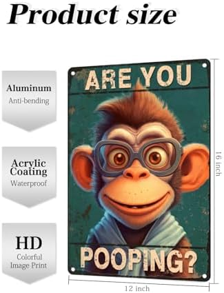 Are You Pooping Monkey Bathroom Funny Novelty Metal Sign Retro Wall Decor for Home Gate Garden Bars Restaurants Cafes Office Store Club Sign Gift Plaque Tin Sign 12x16 INCH(4118B)