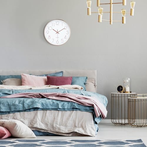 Lafocuse 12 inch Modern Analog White and Rose Gold Wall Clock