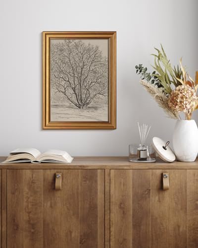 WHASAYART Gold Framed Vintage Wall Art for Living Room, Tree Painting Prints Shelf Decor for Kitchen, Sketch Bedroom Wall Art, Autumn Gifts for Friends or Family - Locust Tree 16L x 12W