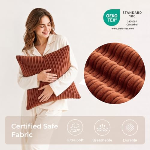 Kevin Textile Striped Corduroy 16”x16” Pillow Covers 2 Pack, Rust