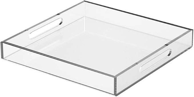 NIUBEE Clear Serving Tray 15x15 Inches - Acrylic Tray Organizer with Handle