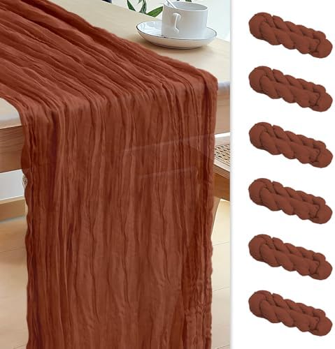 Le courant 12pcs 10Ft Cheesecloth Table Runner, Rustic Boho Gauze Cheese Cloth Runner Table Runner for Weddings Bridal Baby Shower Birthday Holiday Parties Home Decor, Terracotta