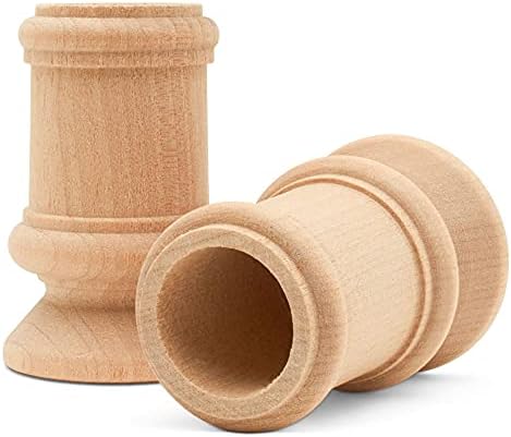 Wooden Candle Cups Classic-Style, 2-1/2 inch with 7/8 inch Taper Candle Hole, Set of 4 Ufinished Candlesticks, by Woodpeckers