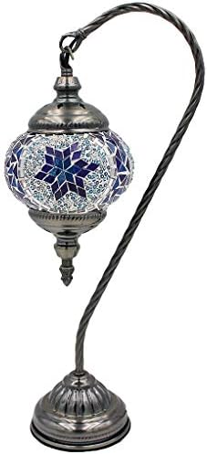 SILVERFEVER Handcrafted Mosaic Turkish Lamp Moroccan Glass Table Desk Bedside Light Bronze Base with E12 Bulb (Star of David Lattern)