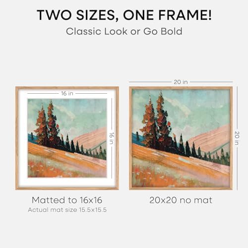Homeforia 20x20 Natural Oak Picture Frame, High-End Wood, 16x16 Mat, Glass