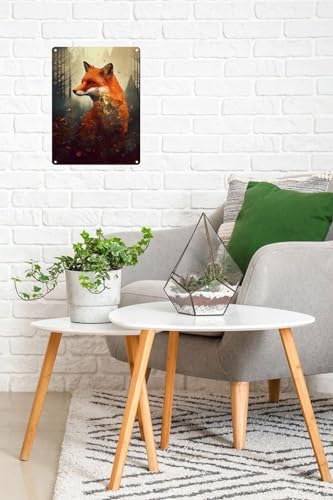 12X16 Inch Retro Red Fox Metal Tin Sign - Vintage Farmhouse Wall Decor For Home, Kitchen, Bathroom, Bar - Cunning Wildlife Artwork For Animal Lovers, Nature Admirers, And Forest