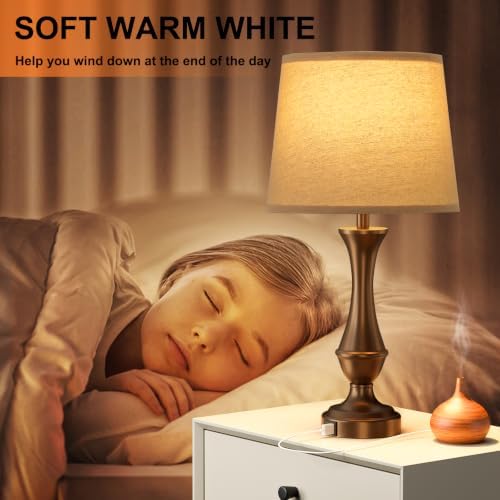 Touch Lamps for Nightstand, 3 Way Dimmable Lamps for Bedroom with USB C+A