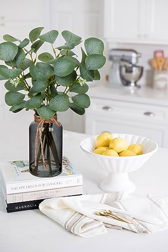 Artificial Eucalyptus Stems Fake Plants in Glass Vase with Faux Water
