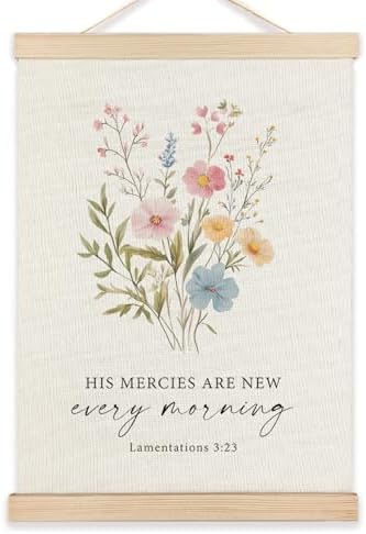 LZYRF Boho Floral Christian Wall Decor, Lamentations 3:23 Bible Verse Religious Wall Decor for Church Prayer Room Office, 12x16 Inch